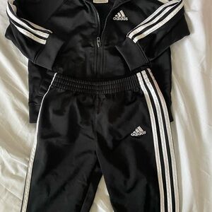 Adidas Kids Black Joggers with White Stripes